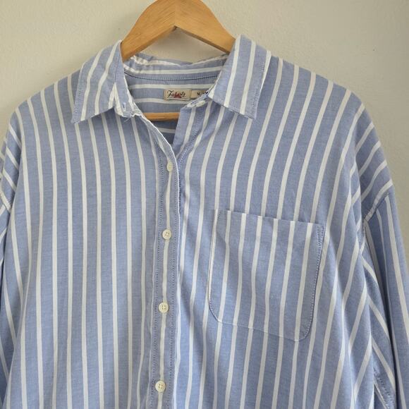 Fahery Womens Stretch Oxford Relaxed Shirt Blue Striped M Organic Cotton Tencel - Picture 3 of 9